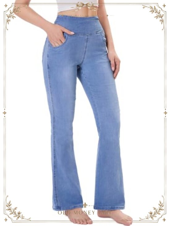 Denim - Pull On Flare Jeans High Waisted Tummy Control Stretchy Boot Cut Jeans